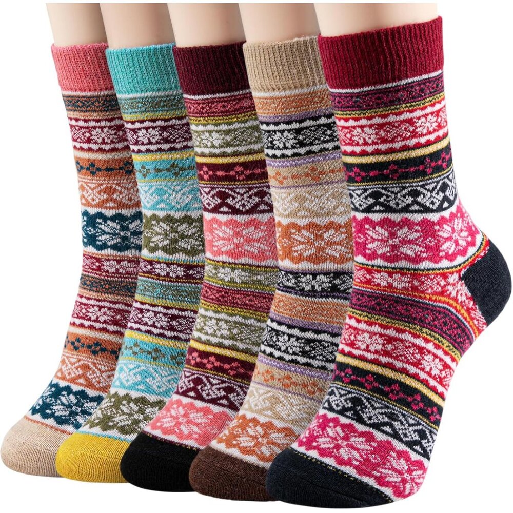 Wool Socks for Women - 5 Pairs Soft Cozy Knit Winter Warm Socks for Women Men